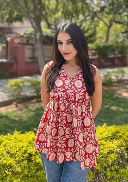 Rosette Garden Sleeveless Kurti - My Store