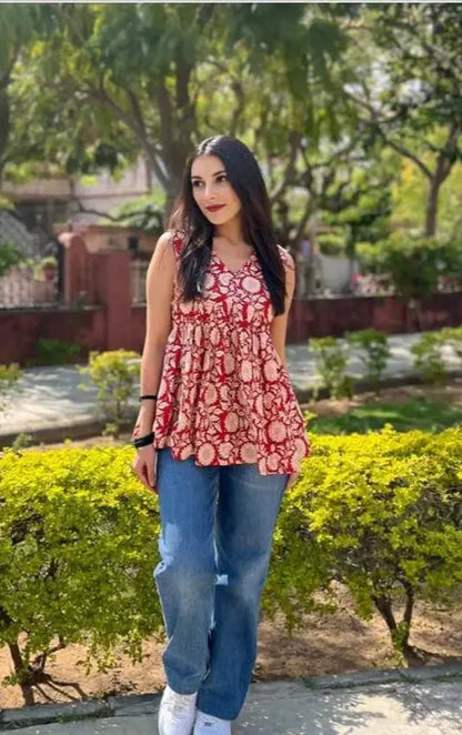 Rosette Garden Sleeveless Kurti - My Store