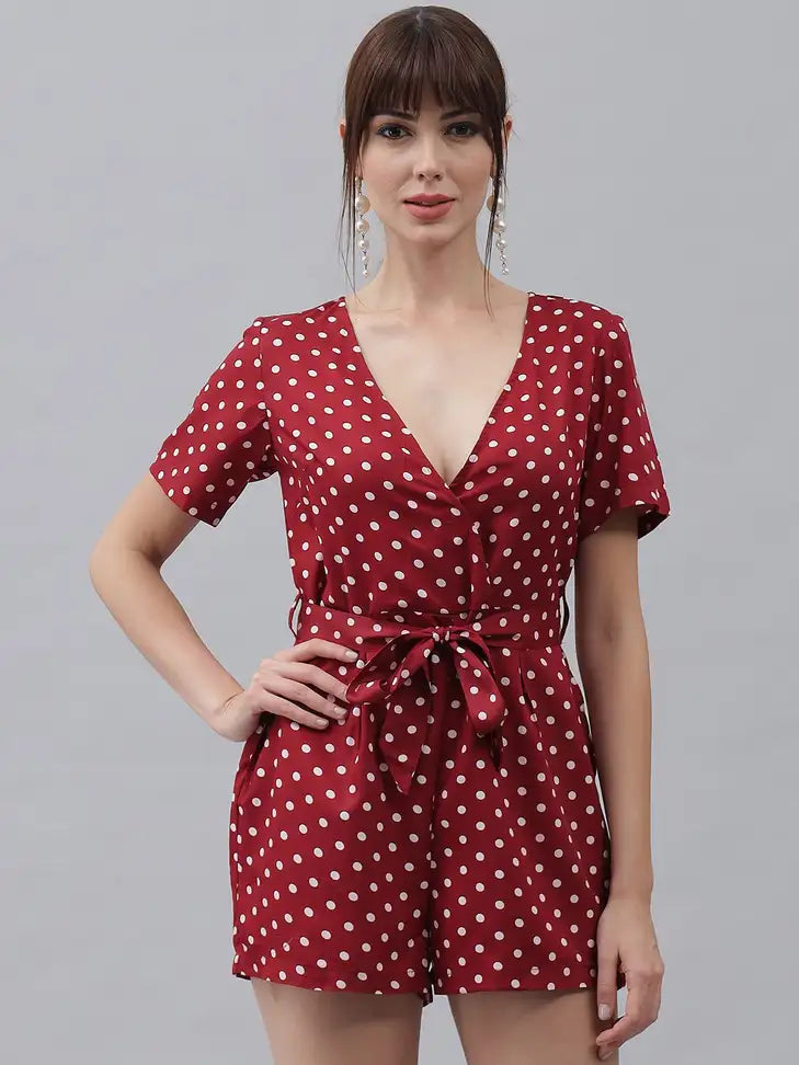 Vintage Red Polka Dot Tie-Waist Romper - My Store